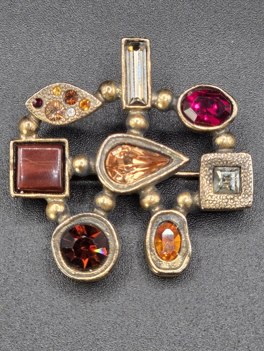 Signed Patricia Locke Modernist Swarovski Crystal Geometric Cluster Brooch Pin
